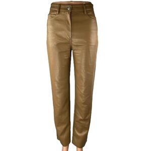 Aritzia Wilfred Women Tan Faux Leather Vegan Straight Leg Trousers Pants Size 0